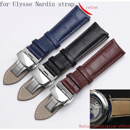 Shengmeirui for Ulysse Nardin strap CLASSIC MARINE black brown Blue Curved Leather Strap Mens Bracelet 20MM 19MM 21MM