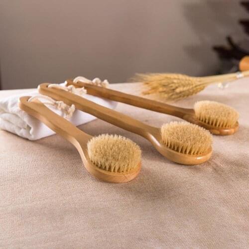 Bamboo Bristle Bathing Shower Brush Back Massage Scrubber Skin Cleaning Tool Bath Brush SPA Skin Care Bathroom Set