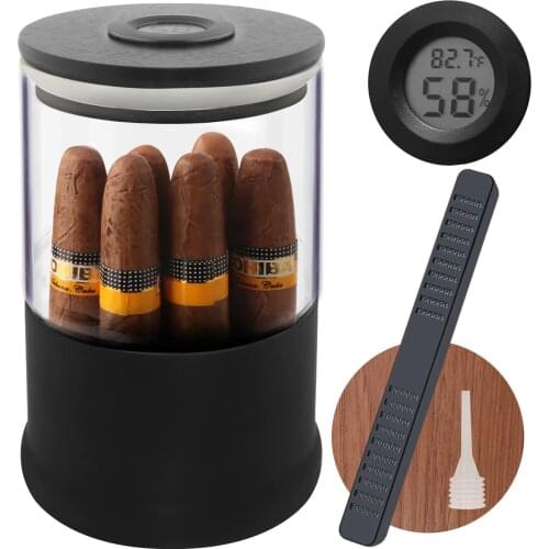 XIFEI Glass Cigar Humidor Jar W/ Hygrometer&Humidifier Travel Cigarette Box Tube Cedar Wood Lining 12-18pcs Smoking Accessories