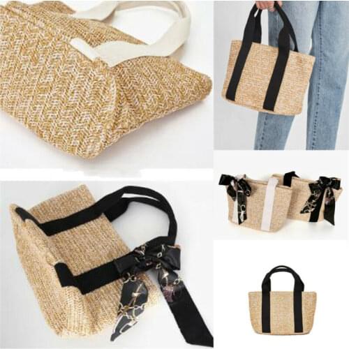 Women Fashion Handbag Bags Totes Beach Straw Woven Summer Rattan Basket Bag ( Without Ribbons)