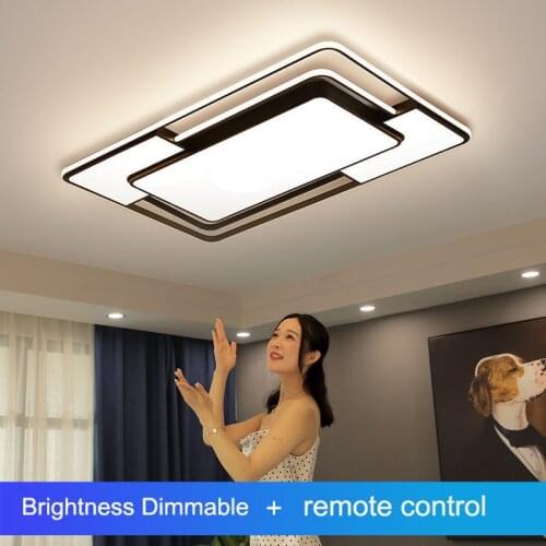 LED Modern Ceiling Lights for Living Room Bedroom Kitchen Black Dimmable With Remote Square Rectangle Lighting Chandelier Lamps