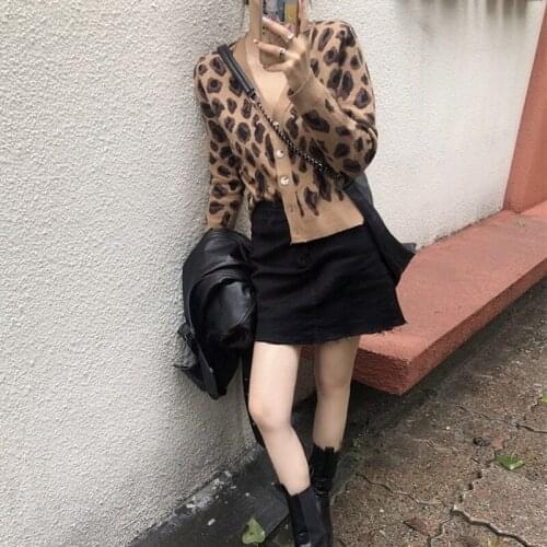 Vrouwen Blouses Nieuwe Button Down Trui, Casual Lange Mouw V-hals Luipaard Print Losse Gebreide Vest