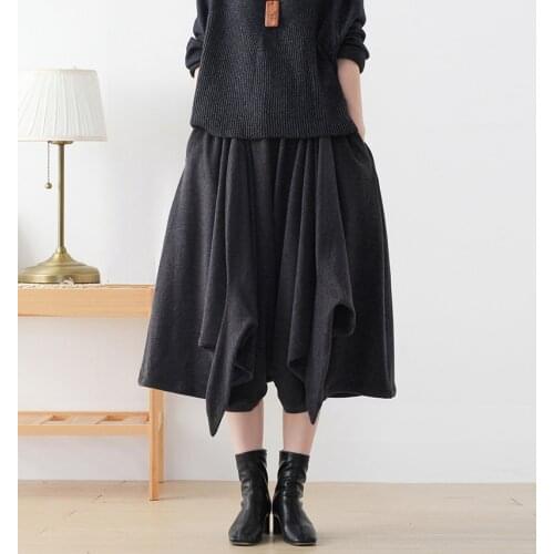 Knitting Cotton Harem Women Japanese Ripped Pants Wide Leg Drop Crotch Cross-pants Ladies Irregular Autumn Streetwear Bloomers