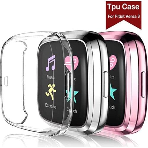 TPU Protective Case For Fitbit Versa 3/Sense Watch Shell Cover Screen Protector For Versa 3/Sense Waterproof Anti Shock Bumpers