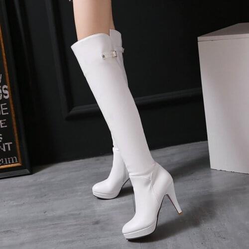 Autumn Women Boots Fashion Platform High Heel Knee High Boots Winter Plush Long Boots Pointed Toe Zipper Woman Shoes