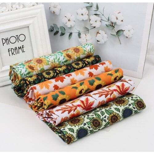 Polyester Cotton Fabric Printed Cloth Sheets Sun Flower Maple Leaf DIY Dress Supplies Handmade Bags Home Textile 45*150cm 1pc