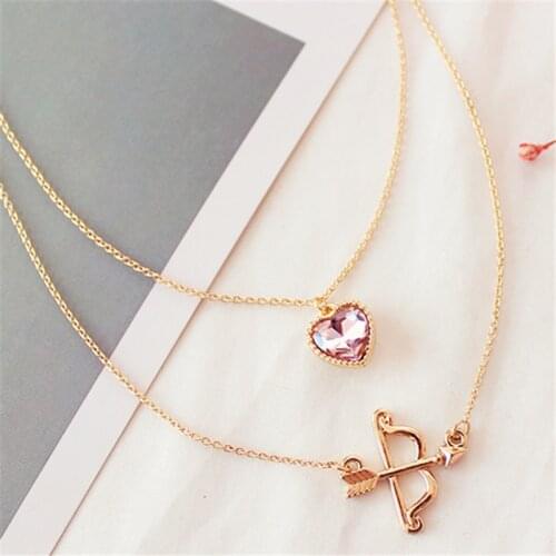 2018 fashion bracelet geometric love glass necklace double chain of clavicle
