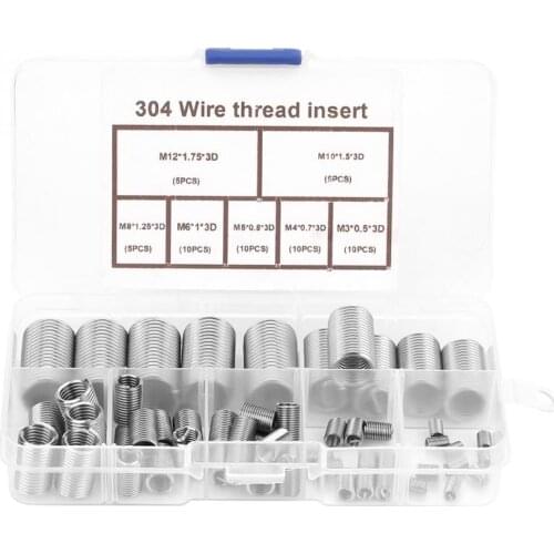 55Pcs/Set M4-M12 Threaded Insert Stainless Steel SS304 Coiled Wire Insert Helical Assortment Kit Screw Thread Inserts Hot Sale