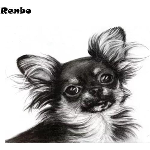 RENBO chihuahua dog,diamond embroidery animal diamond mosaic 5d diy diamond painting cross stitch full square,pet,pug sticker