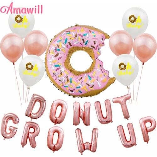 Amawill 16'' Donut Grow Up Foil Letter Balloons Wedding Donut Candy Favors Baby Girl Shower Theme Birthday Decorations 75D
