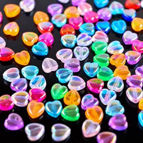 100pcs/pack 9mm Love heart glitter AB Acrylic pearl Beads Loose Spacer Beads for DIY craft Bracelet Necklace Jewelry accessories