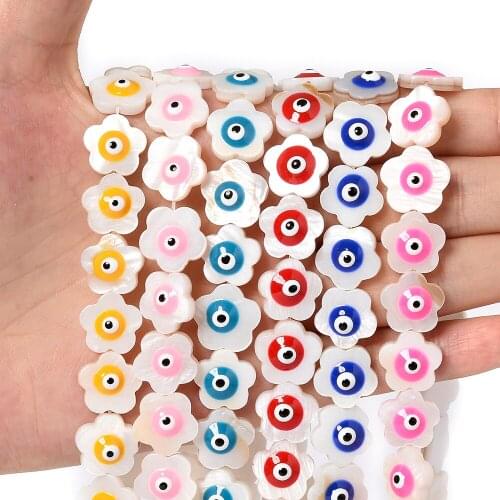 12mm Flower Shell Beads Evil Eye Loose Spacer Bead for Jewelry Making DIY Bracelet Earrings Necklace Accessories 32pcs/Strand