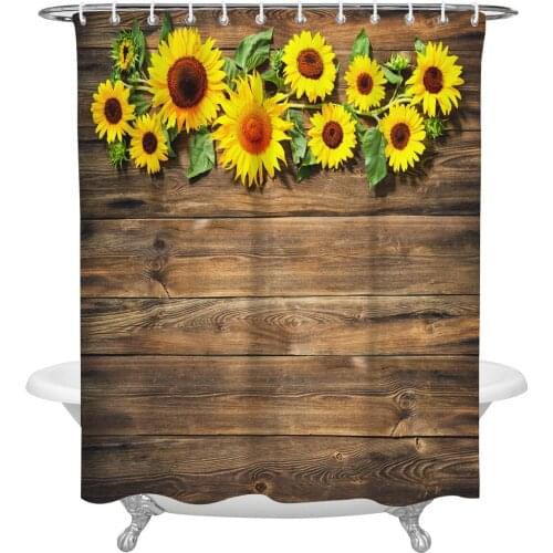 Sunflower Leaves Retro Wooden Board Shower Curtain Home Decoration Bathroom Item Bathroom Waterproof Shower Curtain