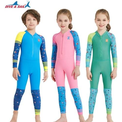 Kids Wetsuit Childrens One Piece Swimsuit Girls' Long Sleeve Sunscreen Quick Drying Diving Suit boys' Snorkeling Swimsuit