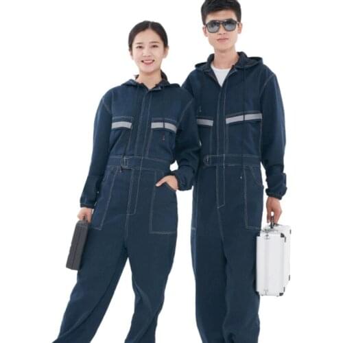 S-4xl Denim Overalls Men Women Electric Welder Repair Dust-proof Tooling Reflective Strip Long-sleeved Plus Size Working Clothes