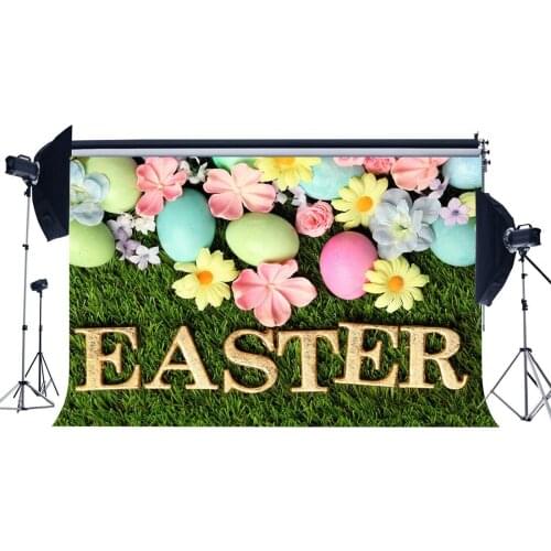 Happy Easter Backdrop Painted Eggs Blooming Fresh Flowers Green Grass Meadow Nature Spring Frohe Ostern Background