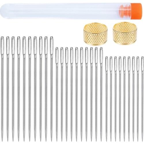LMDZ 30PCS Large Eye Stitching Needles Knitters Wool Blunt Needles Hand Sewings Needle Accessories Thimble with Needles Bottle
