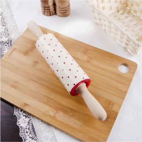 Wooden Handle Ceramic Polka Dot Patterned Roller, Dough, Savory Pastry, Pizza, Cake, Food, Ravioli, home Kitchen Tools