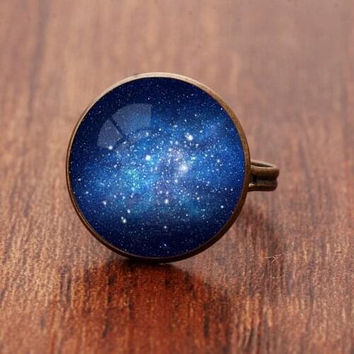 Vortex Black Hole Starry Sky Nebula Ring Glass Dome Cabochon Jewelry SilverPlated Metal Rings Fashion Women Men Gift