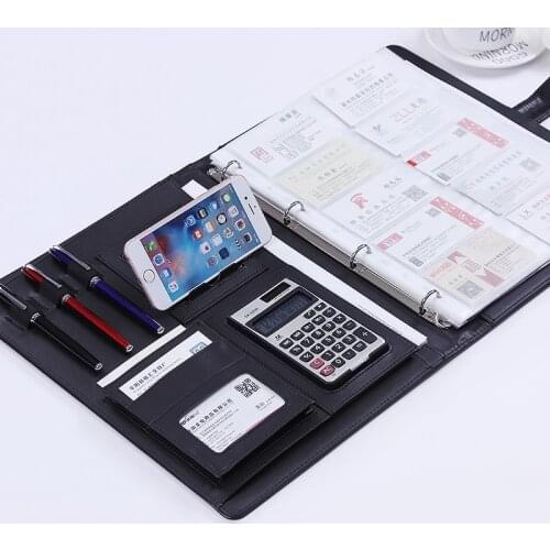A4 Leather Binder File Folder Phone Holder Calculator Organizer Memo Diary Notepad Briefcase Padfolio Document Bag Custom LOGO