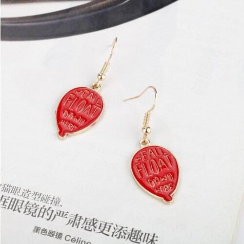 Red We All Float Down Here Drop Earrings Ballon Letters Horrible Dangle Earrings Pennywise Stephen-Kings It Movie Jewelry