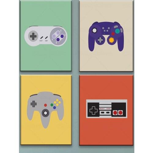 Colorful Video Game Canvas Painting Game Controller Poster Print Retro Gaming Wall Art Picture for Kids Room Living Room Decor