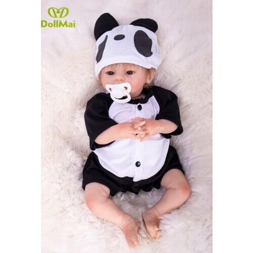 Cartoon panda clothing reborn dolls 18"46cm silicone reborn baby dolls toys for children gift bebes reborn menino
