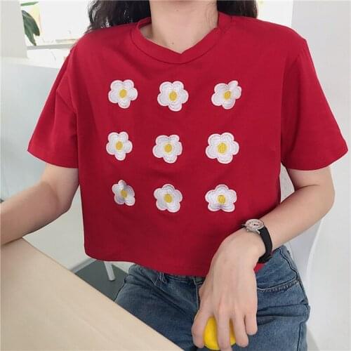 Summer 2021 New Women Tshirts Flower Short Tops Loose Short-sleeved Girl T-shirts Cotton O Neck Best Friends Women Clothes