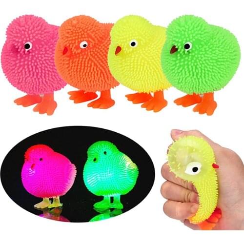 Cute Chickens Squidgy LED Flashing Puffer Ball Squeeze Stress Relieve Kids Toy