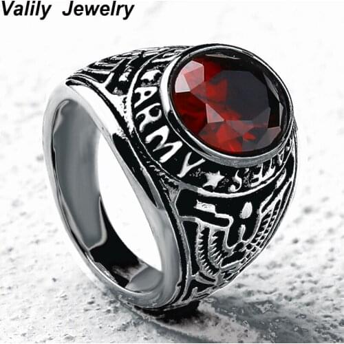 EdgLifU Mens Ring Vintage Black Stainless Crystal Ring Steel United States Military Rings for Women Zirconia Finger Ring