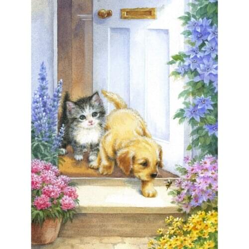 Animal Cat Dog DIY 11CT Embroidery Cross Stitch Kits Craft Needlework Set Printed Canvas Cotton Thread Home Decoration Hot Sell