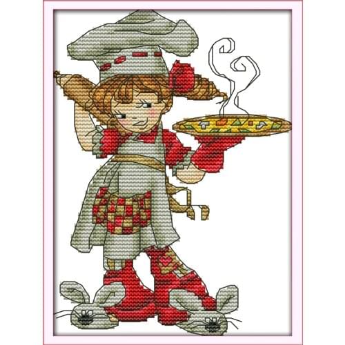 Elf chef cross stitch kit cartoon boy food 14ct 11ct count printed canvas stitching embroidery DIY handmade needlework plus