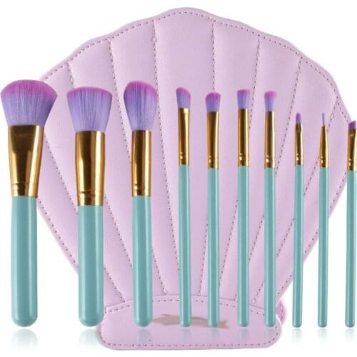 Makeup Brushes Shell Case Kit Portable Comestic Bag Makeup Tools Foundation Blush Eyebrow Make Up Brushes10Pcs/Bag Sky Blue