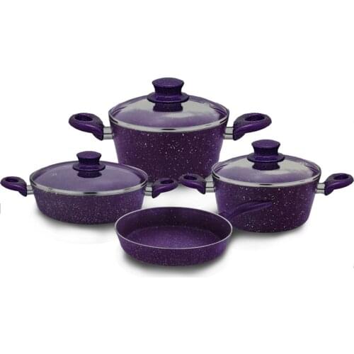 Assos Elita 7 Piece Purple Granite Cookware Frying Pan Kit glass cover Purple color this our set quality and elegant look