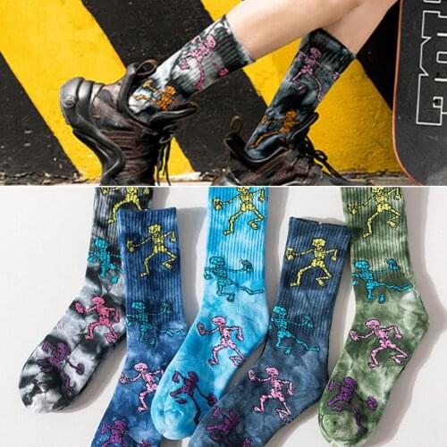 Hiphop tube socks Plus Size Fashion Pure Cotton Unisex Tie-Dyed Breathable Street High Tube Socks Colorful Graffiti dyeing socks