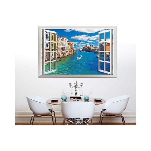 New Venice 3D Window View Wall Sticker Large Mural Vinyl Decals Home Decor adesivo de parede asd