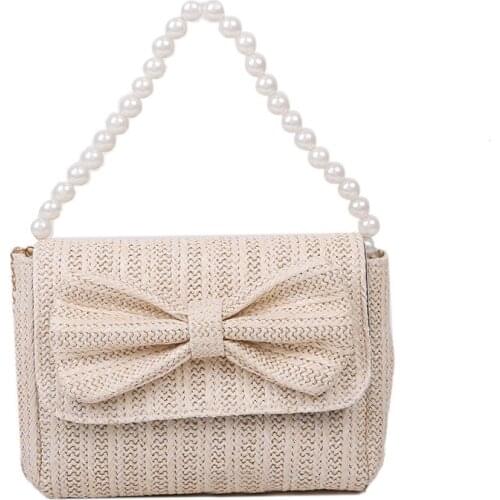 2020 new straw woven bag women fashion all-match pearl chain fashion woven bag womens single shoulder diagonal bag