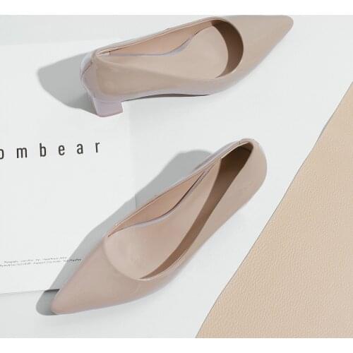 EshtonShero New Women Pumps Fashion Classic Patent Leather Square Med Heels Shoes Platform Pointed Toe Wedding Shoes Size 3-8