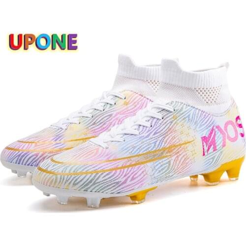 New Shiny Football Boots Spikes Outdoor Big Size Mens Shoes Sports Shoes Fashion High Top White Sneakers Unisex Botas De Futbol