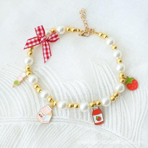 Bow Cat Pearl Pendant Necklace Dog Adjustable Anti-suffocation Neck Circumference Pet Fashion Collar Pet Decoration Accessories