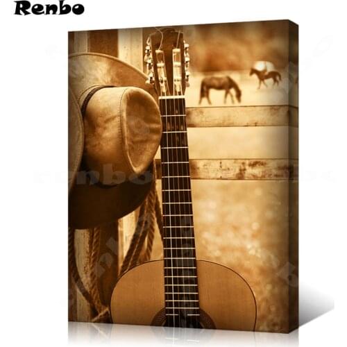 Country Style 5D DIY Diamond painting Guitar And Cowboy Hat Full square Diamond embroidery Cross Stitch Rhinestone Mosaic decor