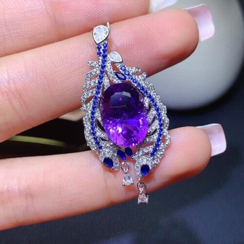 Sterling Silver 925 Amethyst Pendant Bizuteria Gemstone Real Natural Red Ruby Treasure Pendant Necklace Jewelry Pendant