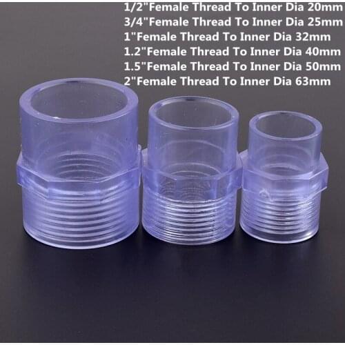 1/2"To 2" UPVC Transparent Female Thread Straight Connectors Water Pipe Quick Equal Connector Garden Irrigation Aquarium Adapter