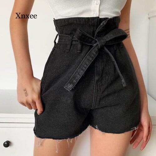 Y2K New High Waist Bow Straight Mini Jeans Pants Belt Sexy Zipper Button All-Match Denim Wide Leg Hot Shorts Party Clothing