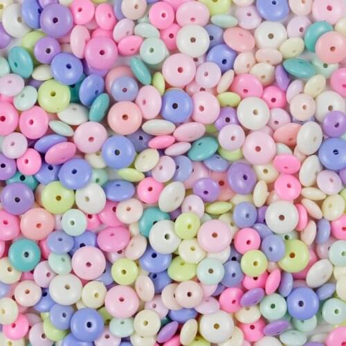 100Pcs/Lot 8/10mm Colorful Flat Round Acrylic Loose Spacer Beads For Jewelry Making DIY Bracelet Necklace Earrings Accessories