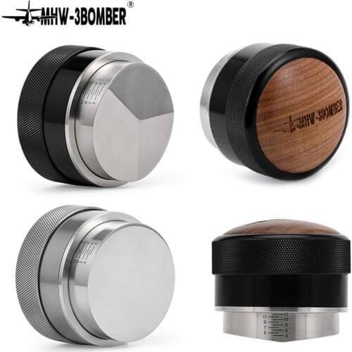 58.35mm Coffee Distribut Tamper Adjustable Fan/Flat Base Wood Handle Espresso Powder Hammer Coffee Accessories Barista Cafe Tool