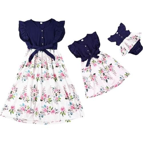 Family Matching Outfits 2021 Summer Mother Daughter Floral Dresses Cotton Fashion Clothes Dresses Women Baby Girl Dress Clothing