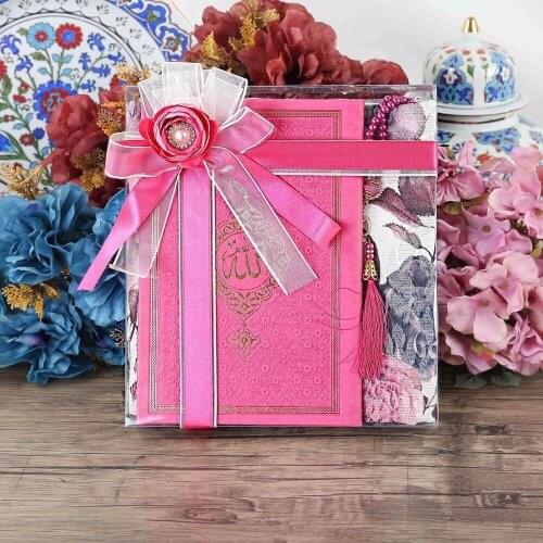 Mothers Day Special Fuchsia Thermo Leather Yasin, Hürrem Prayer Rug, Pearl Rosary Set FREE SHİPPİNG