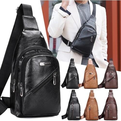 2021 Mens USB Charging Bag Male Chest Bag PU Leather Shoulder Bag High Quality Phone Purse Messenger Travel Bag Cross Body Bags