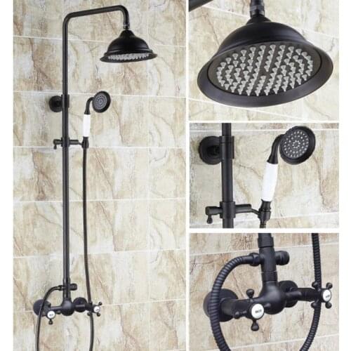 Bathroom 8.2 inch shower Head Black Oil Rubbed Brass Wall Mounted RainFall & Hand Shower Faucet Mixer Tap Set ars491